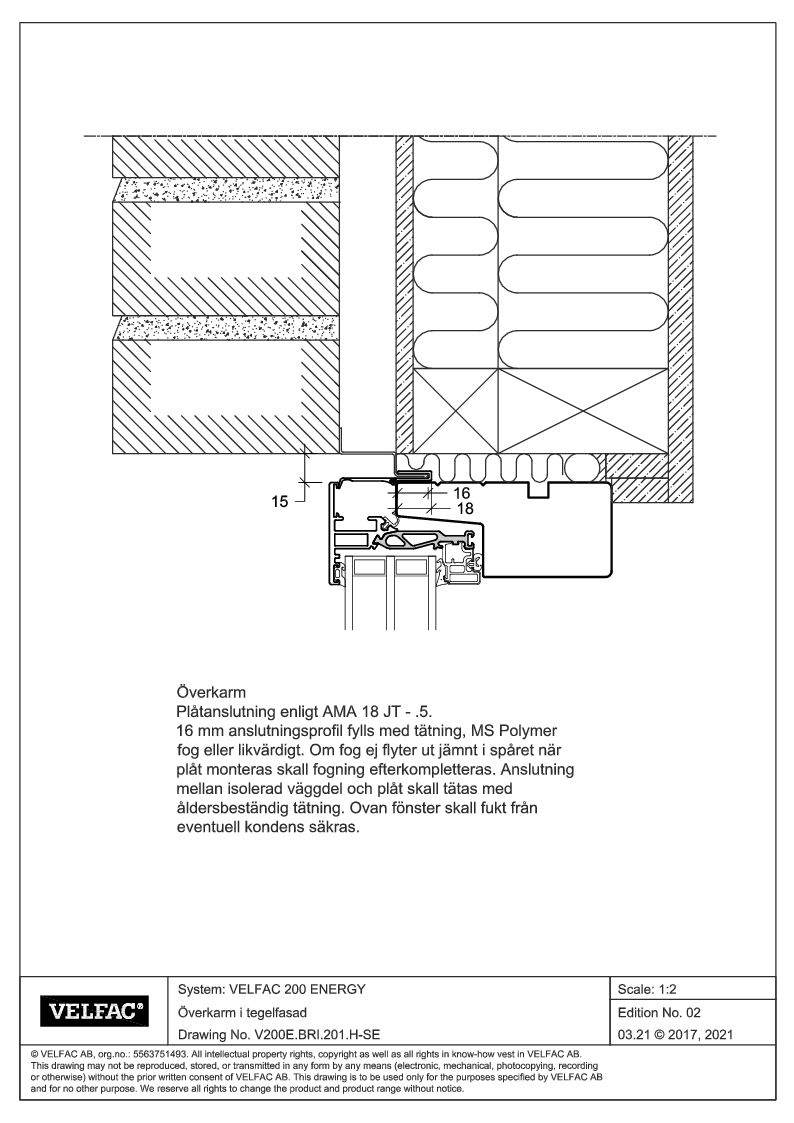 Inbyggnad av överkarm nybyggnation i tegelfasad